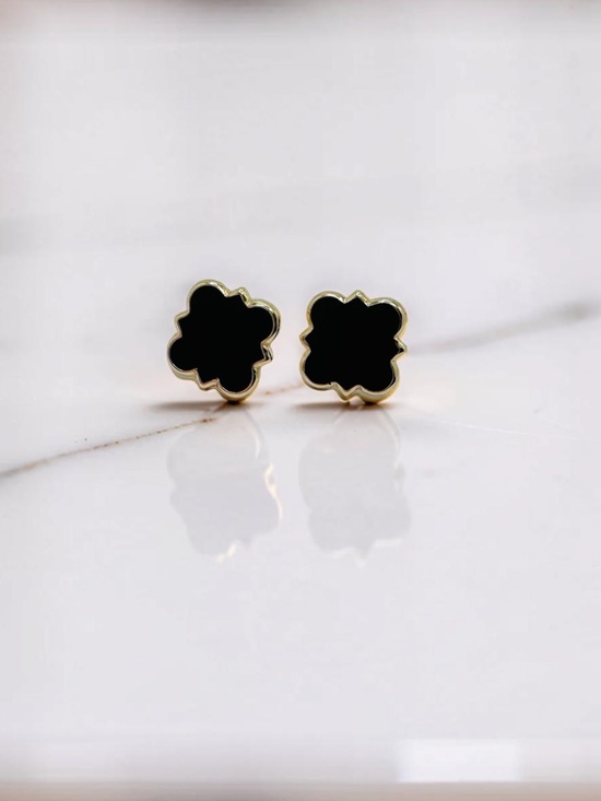 Jewelry - Clover Stud Earrings 18k Gold Plated Earrings in Black